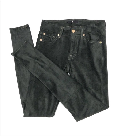 7 FAM Skinny Sueded Jeans in Olive Juniper Green - Picture 4 of 8